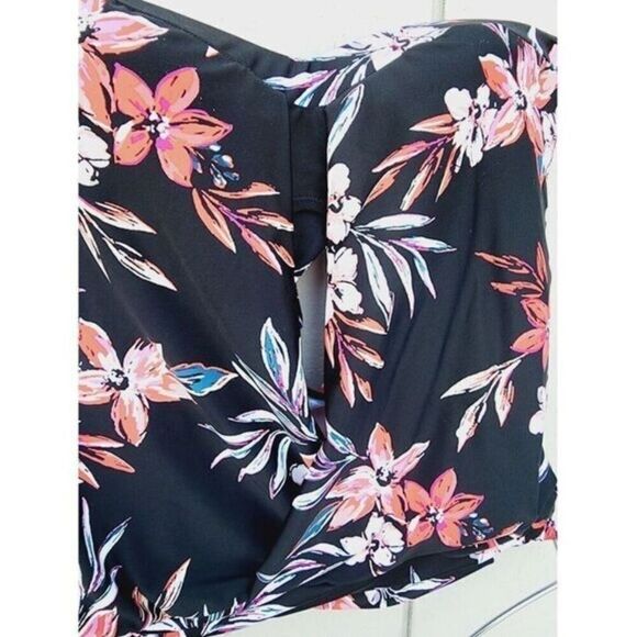 Bar III Peek a Boo Tankini Strapless Swim Top Black Floral Tropical Women Size M - Picture 5 of 7